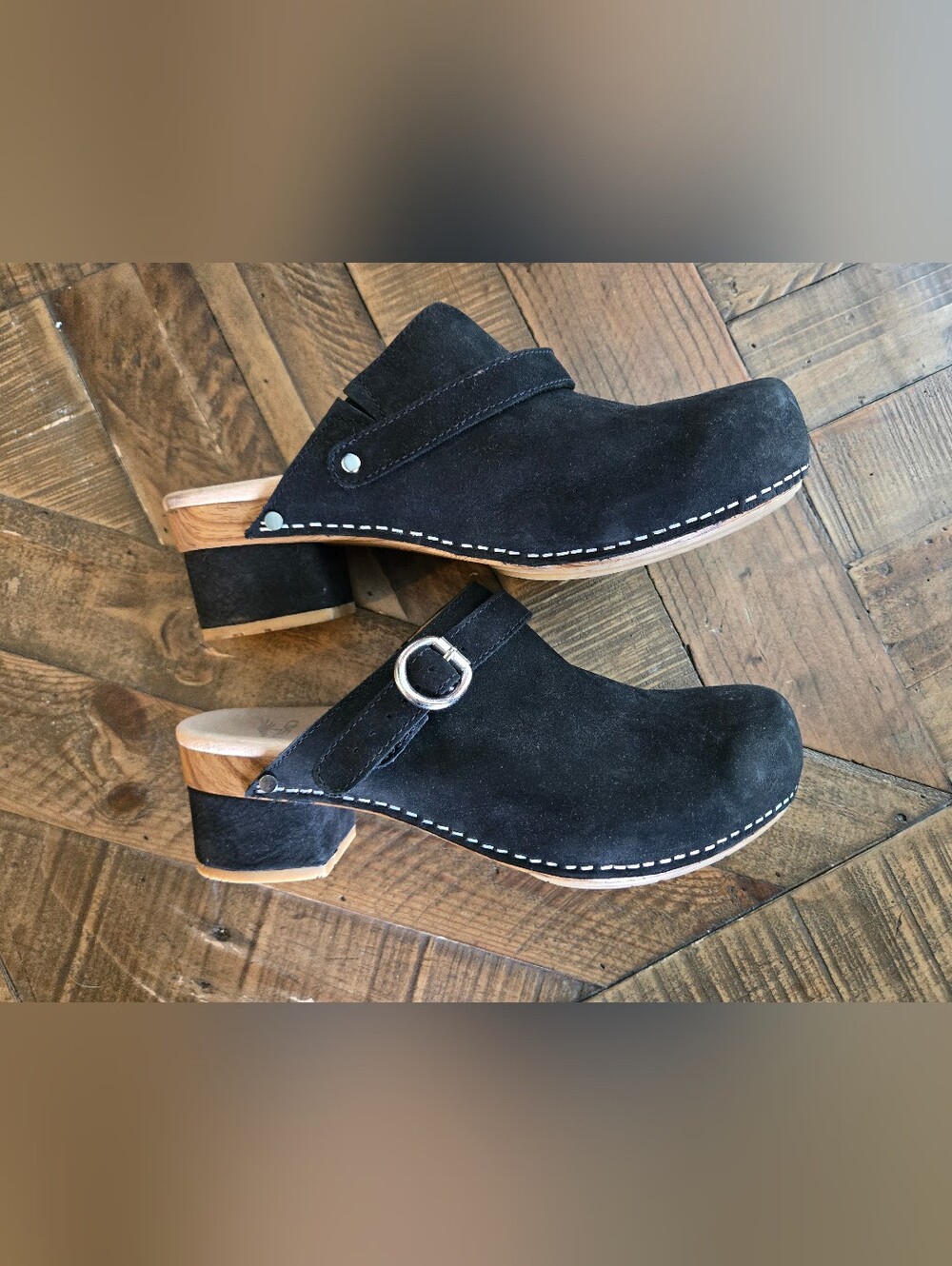 Dansko Black Nubuck Women's Clog Mules with Buckle Strap 39